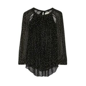 Isabel Marant Presley Top Blouse Polka Dot Floral Cutout‎ Sheer Black Size 36